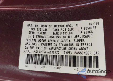 2016 Honda Accord Sport from USA, damaged, VIN 1HGCR2F5XGA139723